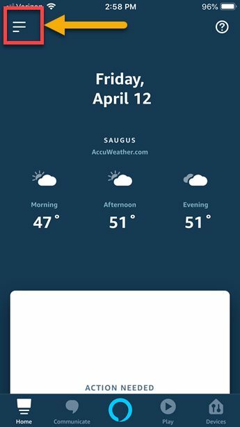 alexa app hamburger button