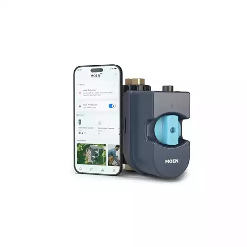 Moen 900-001 WI-FI Smart Water Monitor for 3/4-inch Pipes Microleak Technology, Automatic Shutoff Sensor, App Dashboard 24/7 Protection, Temperature, Home, Monitors
