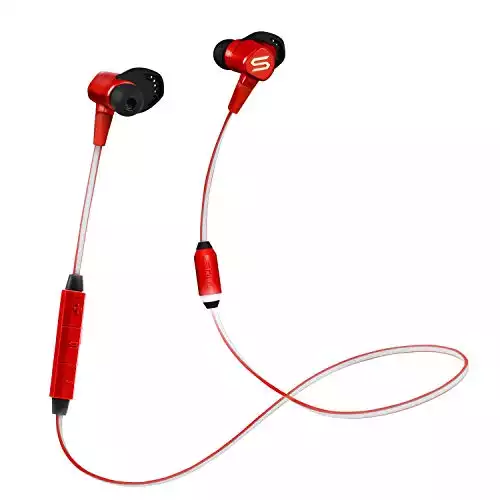 Soul Electronics Bluetooth Headphones, Run Free Pro BIO Voice Coaching Wireless Running Earphones in Ear Sports Headset with mic for iPhone Android Smartphones, Red