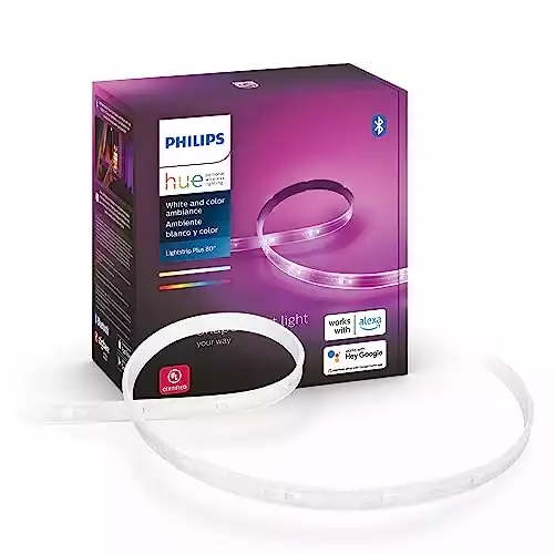 Philips Hue Indoor 6-Foot Smart LED Light Strip Plus Base Kit – Color-Changing Single Color Effect – 1 Pack – Control with Hue App – Works with Alexa, Google Assistant and Appl...