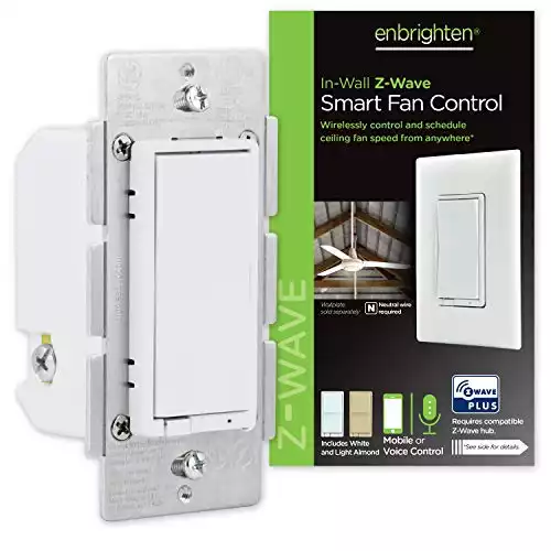 Enbrighten Z-Wave Plus Fan Control, Works with Alexa, Google Assistant, 3-Way Compatible, ZWave Hub Required, Repeater/Range Extender, Smart Ceiling Fan Control, Smart Switch, White & Almond, 5525...