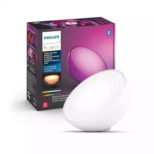 Philips Hue Go Smart Portable Dimmable Table Lamp, White – White and Color Ambiance LED Color-Changing Light – 1 Pack – Indoor and Outdoor Use – Control with Hue App or Voice A...