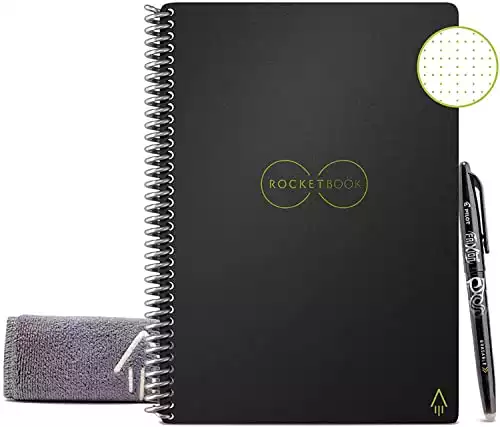 Rocketbook Core Reusable Smart Notebook | Innovative, Eco-Friendly, Digitally Connected Notebook with Cloud Sharing Capabilities | Dotted, 6" x 8.8", 36 Pg, Infinity Black, with Pen, Cloth, ...