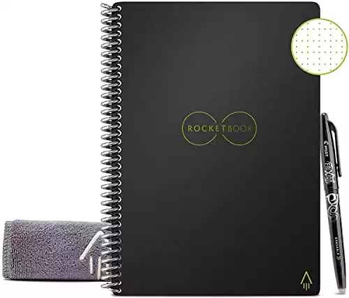 Rocketbook Core Reusable Smart Notebook | Innovative, Eco-Friendly, Digitally Connected Notebook with Cloud Sharing Capabilities | Dotted, 6″ x 8.8″, 36 Pg, Infinity Black, with Pen, Cloth...