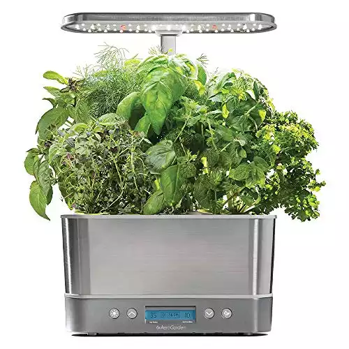 AeroGarden 901104-1200 In-Home Garden Harvest Elite LED Grow Light System Kit, Stainless Steel